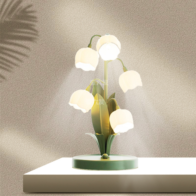 Tulip lampe - bordlampe med blomster i frostet glas - energibesparende usb led dekorationslys