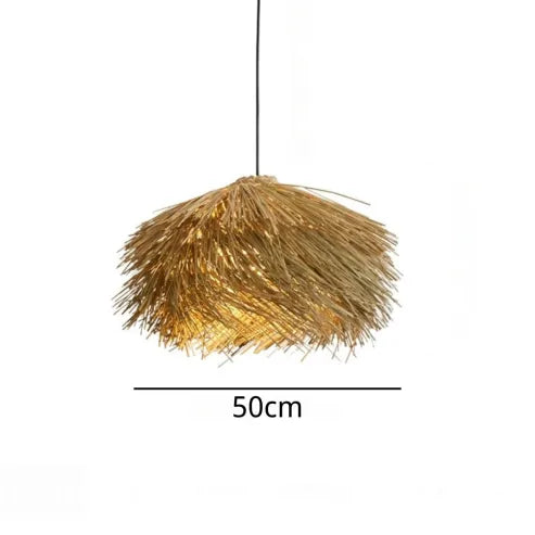 Græslysekrone i vintage japansk stil, pendel i rattan