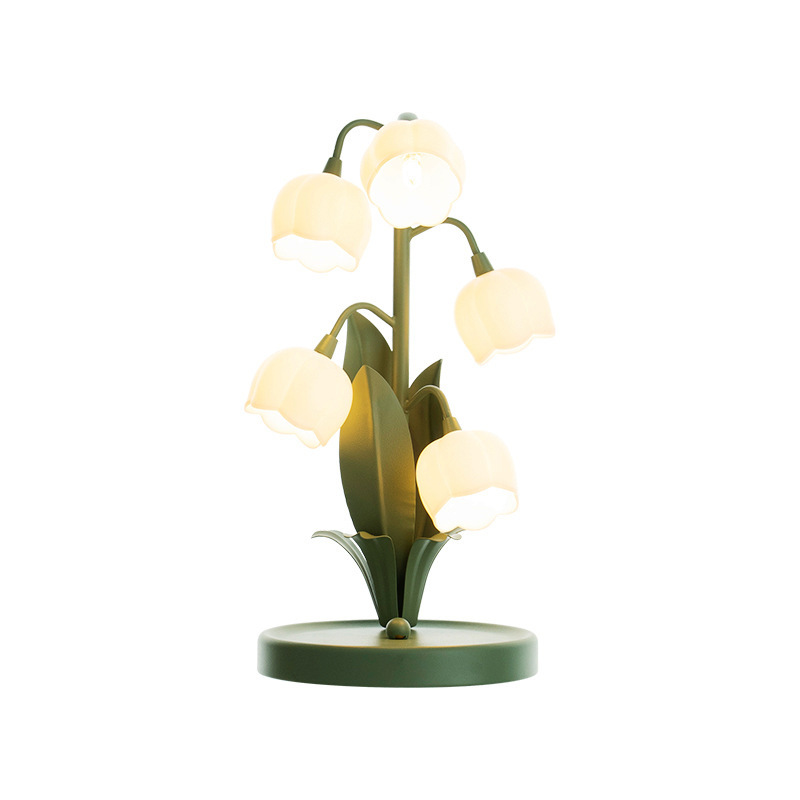 Tulip lampe - bordlampe med blomster i frostet glas - energibesparende usb led dekorationslys