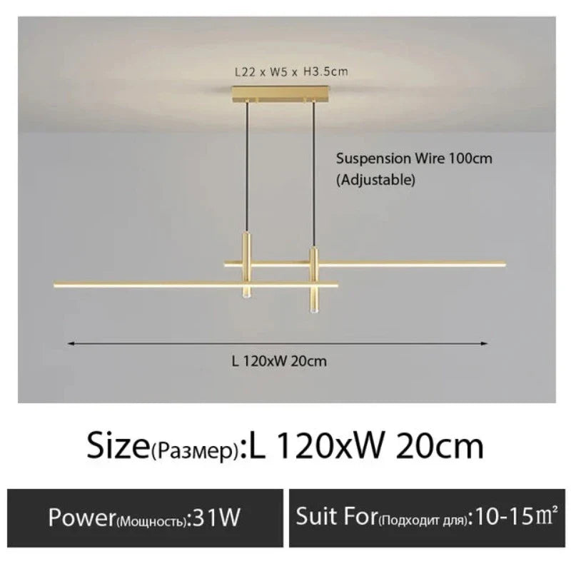 Linearglow - moderne minimalistisk lysekrone til spisestuen