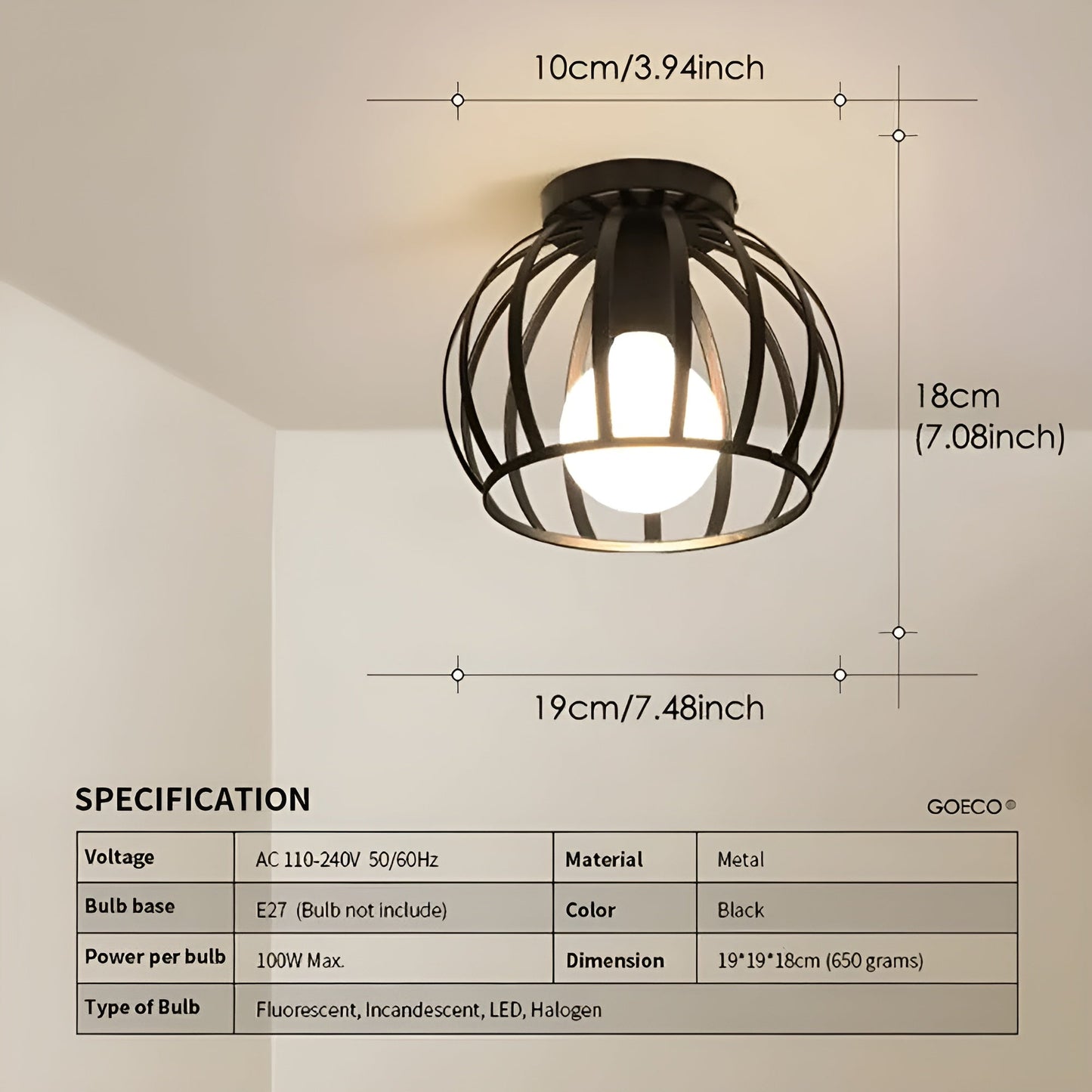 Aisleshine loftslampe - geometrisk armatur i sort jern