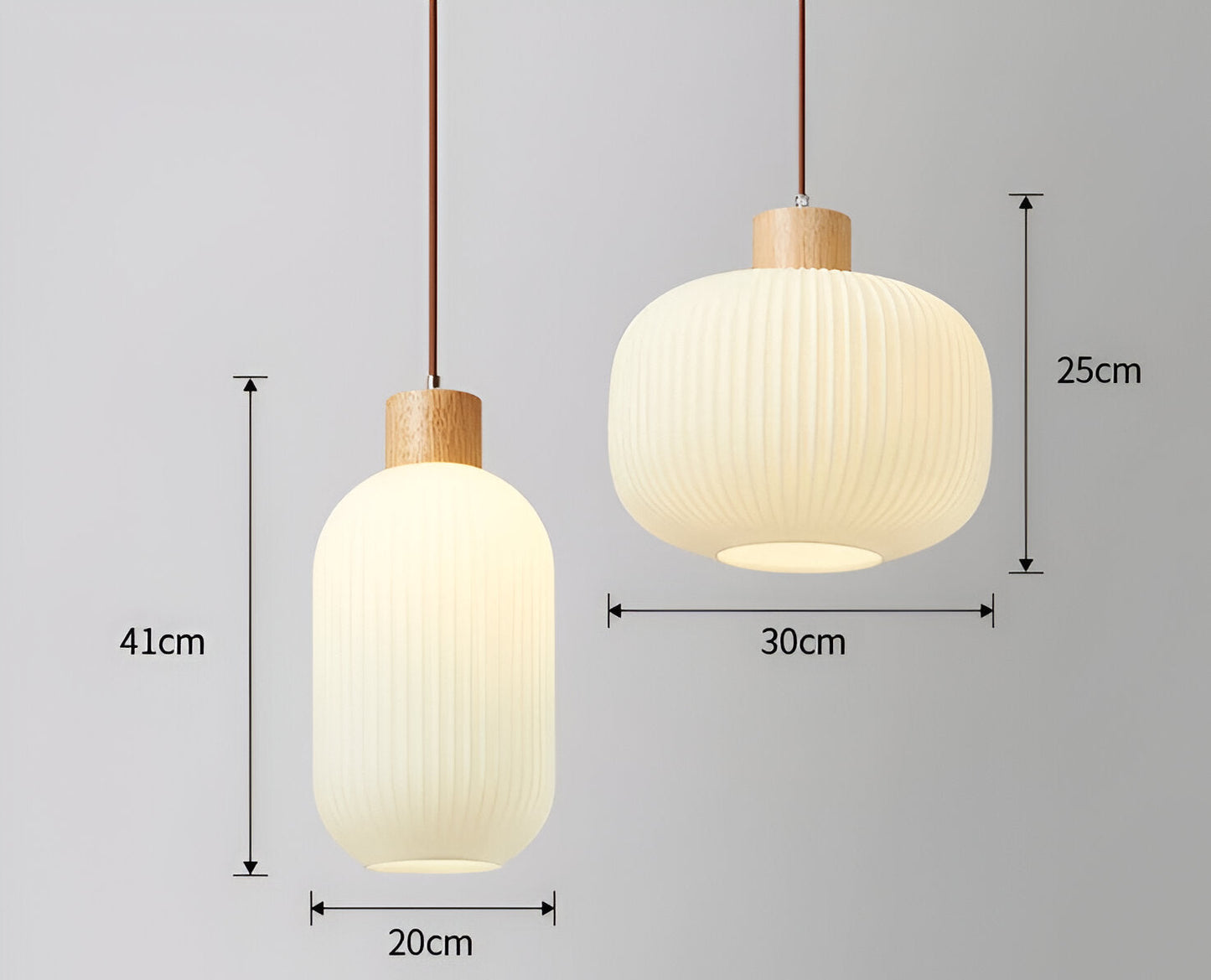 Akariluxe pendellampe - elegant japansk mælkehvid ribbet glaspendel