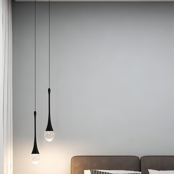 Glasdråbe-pendel - sort & guld krystalboble-pendel - teardrop lighting