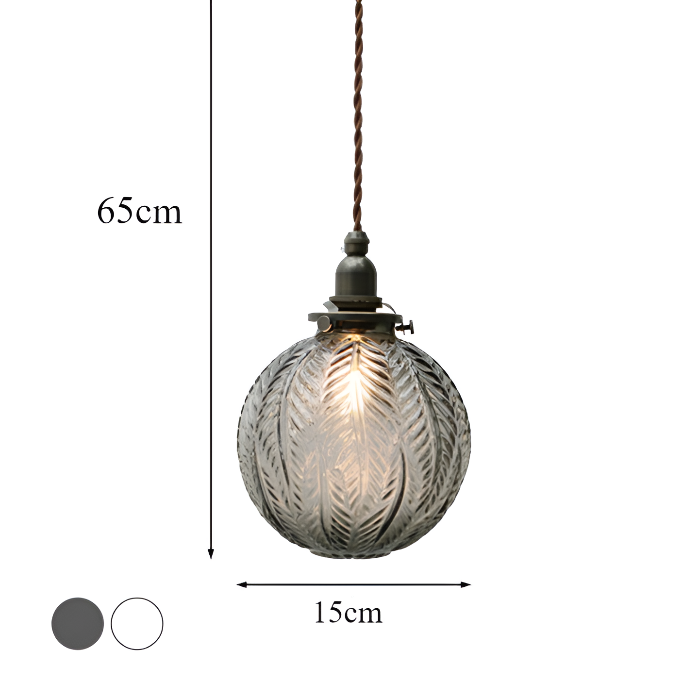 Feather glow - røgfarvet grå pendel i klart glas