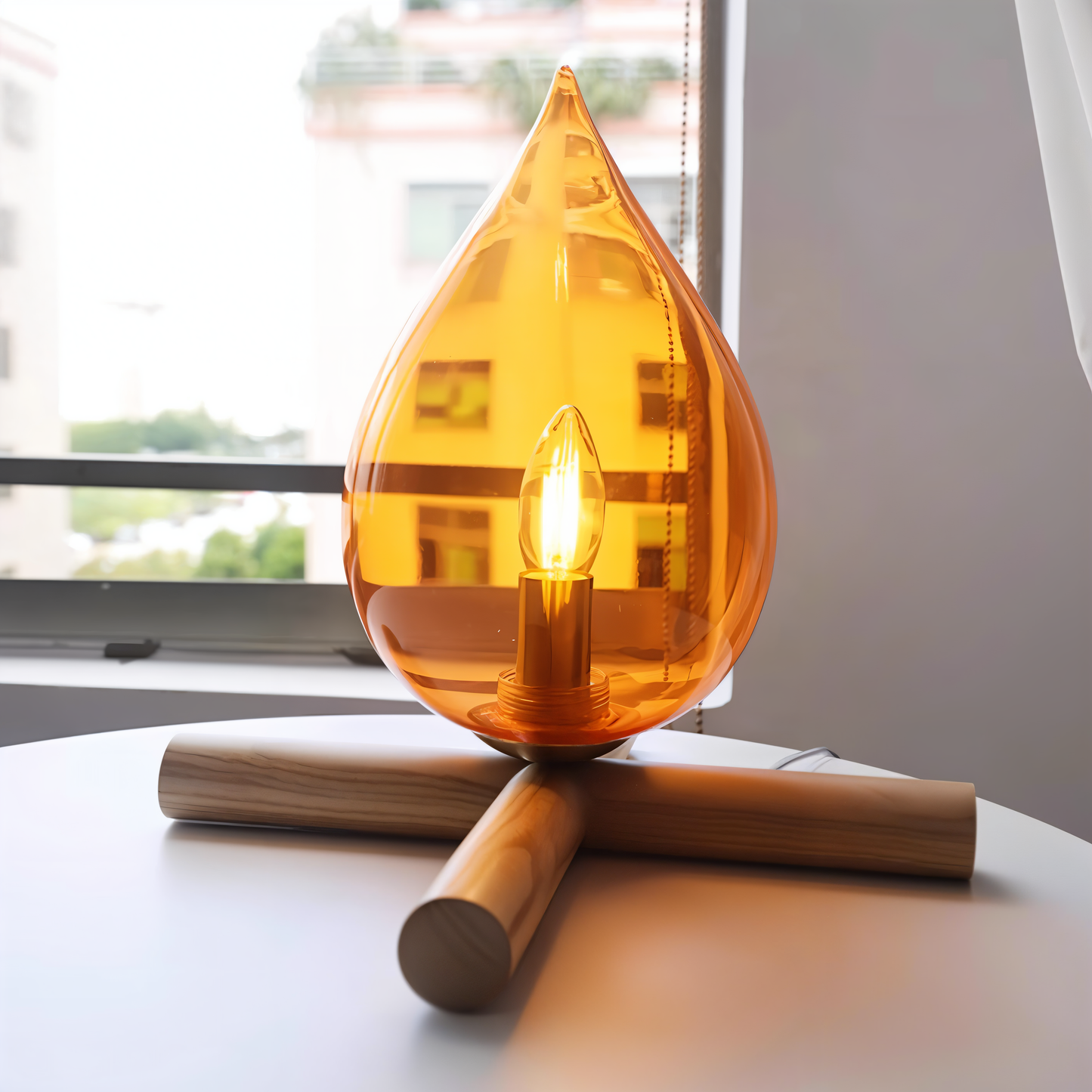 Fireflare bordlampe - lejrbålsflammelampe med træfod