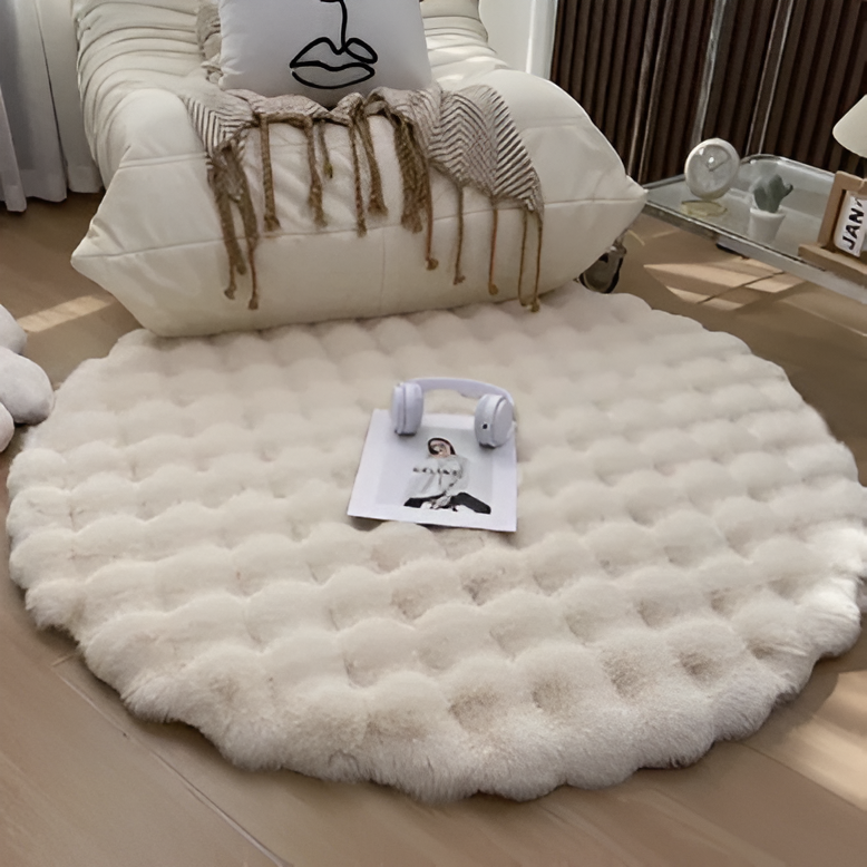 Fluffcush tæppe - fluffy premium fleece, skridsikker, rund dekorativ måtte