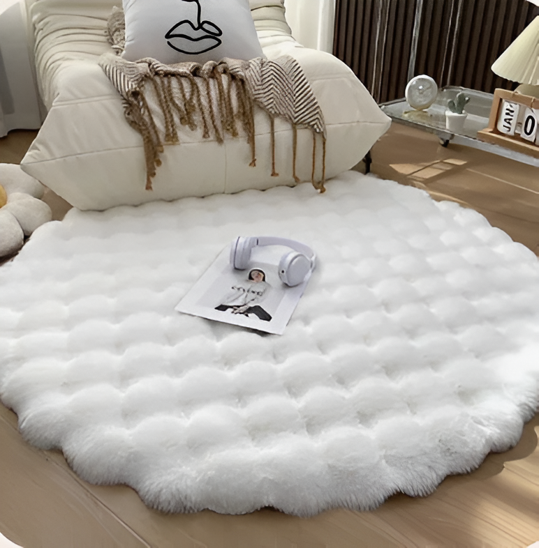 Fluffcush tæppe - fluffy premium fleece, skridsikker, rund dekorativ måtte