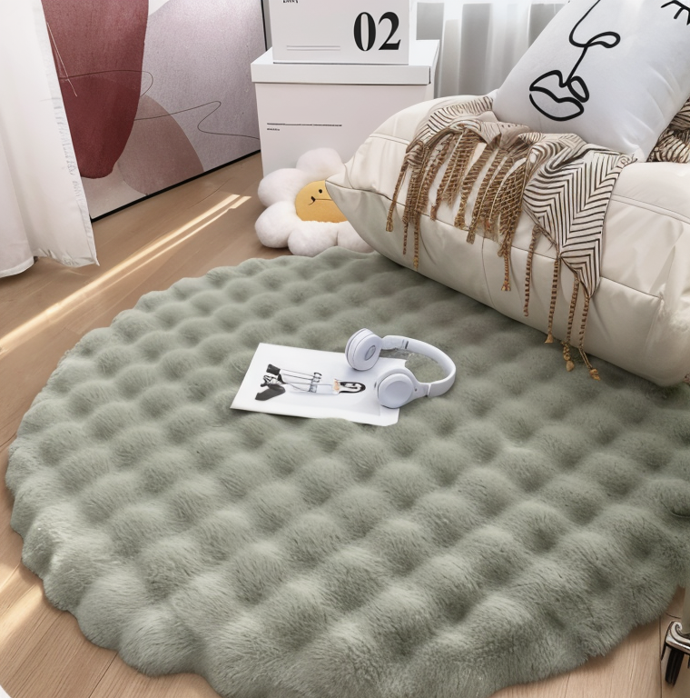 Fluffcush tæppe - fluffy premium fleece, skridsikker, rund dekorativ måtte