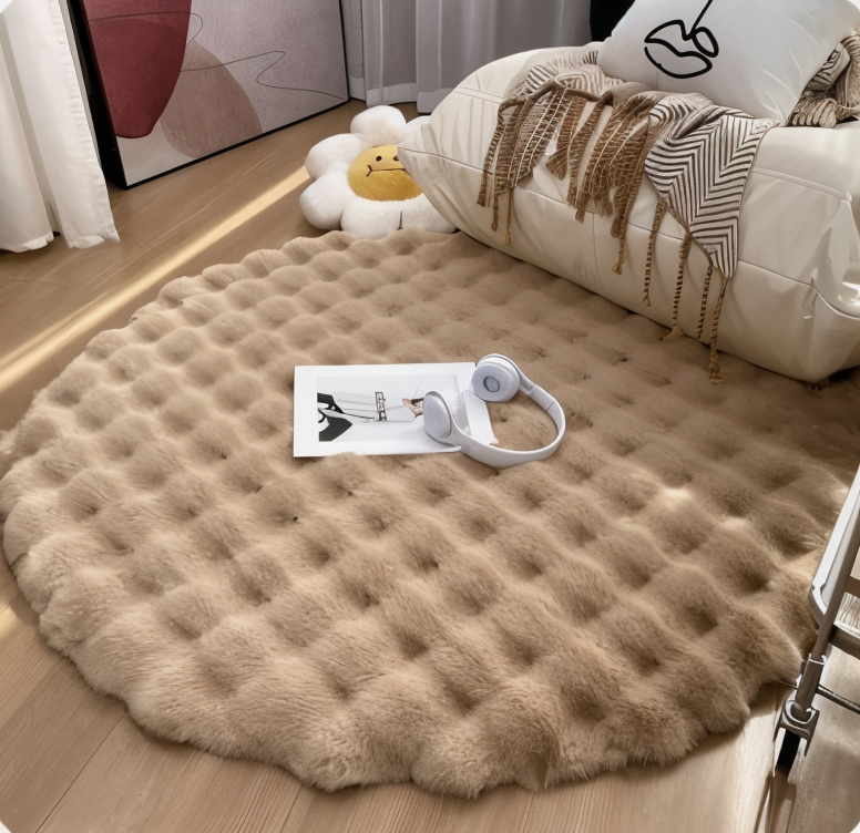 Fluffcush tæppe - fluffy premium fleece, skridsikker, rund dekorativ måtte