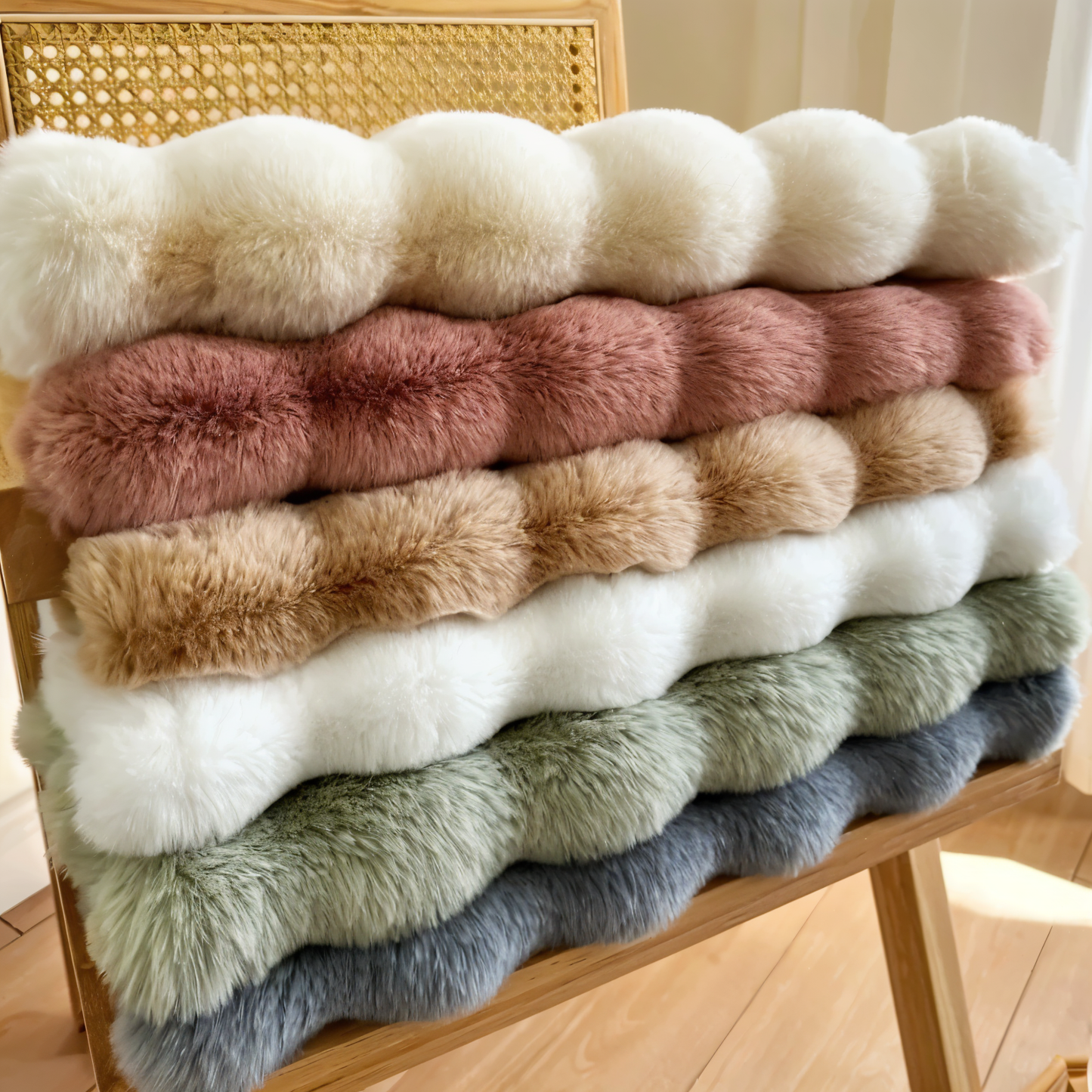 Fluffcush tæppe - fluffy premium fleece, skridsikker, rund dekorativ måtte