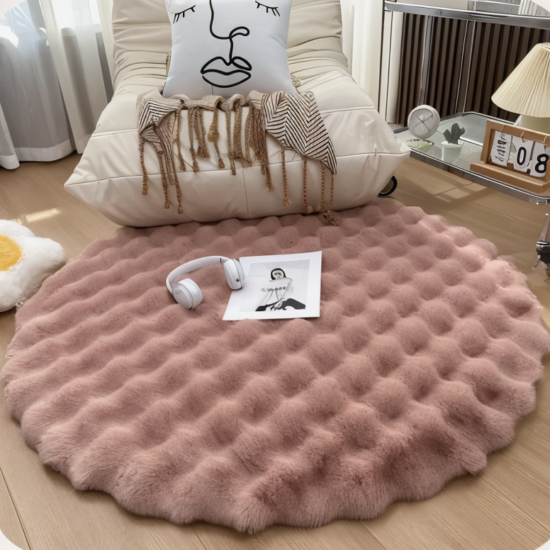 Fluffcush tæppe - fluffy premium fleece, skridsikker, rund dekorativ måtte