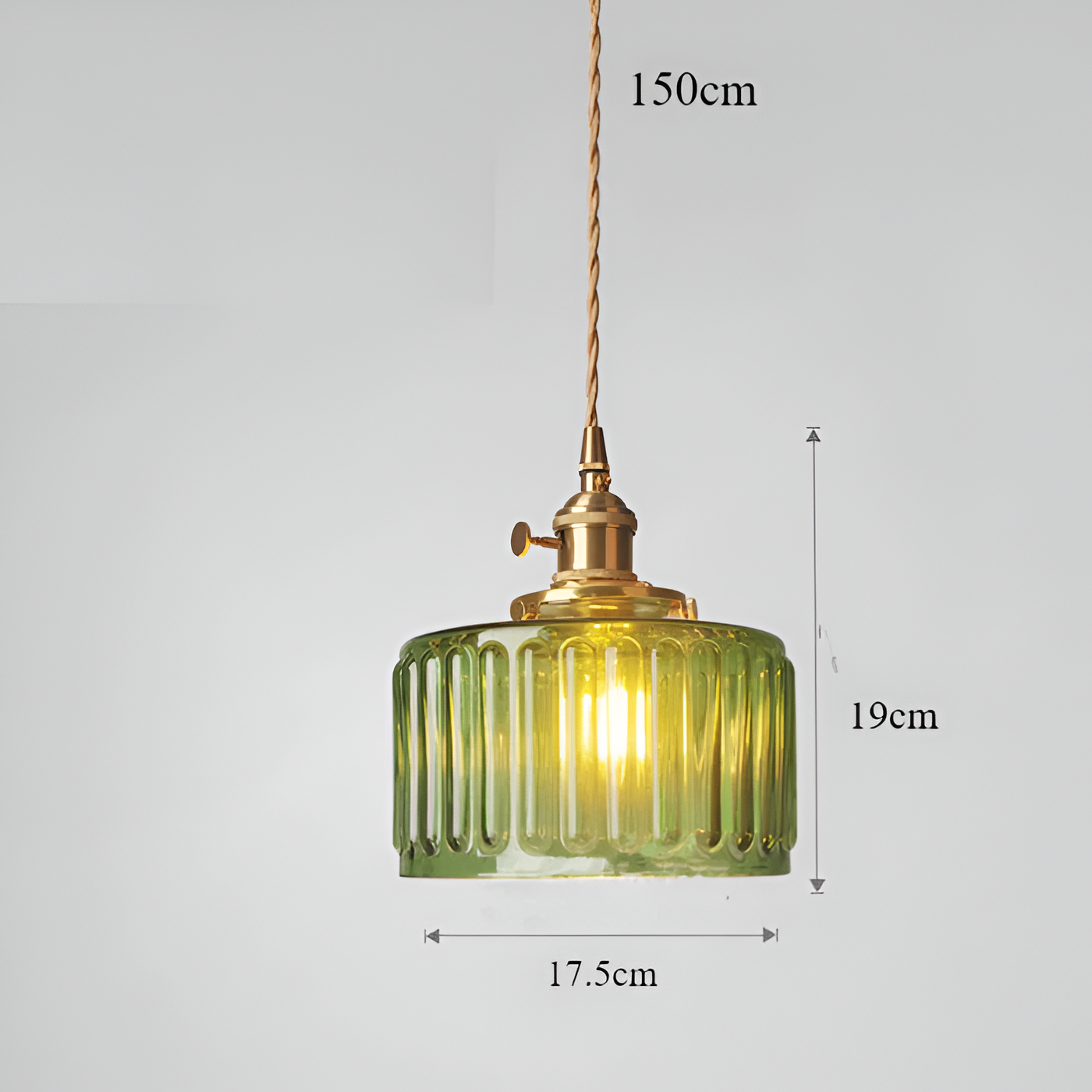 Glamourglass pendel - vintage grøn hængelampe - cylindrisk lys