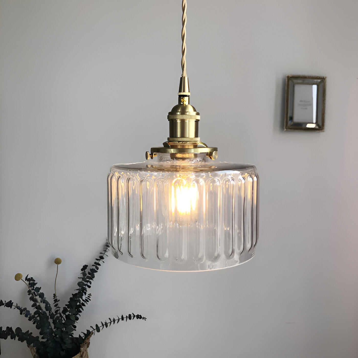 Glamourglass pendel - vintage grøn hængelampe - cylindrisk lys