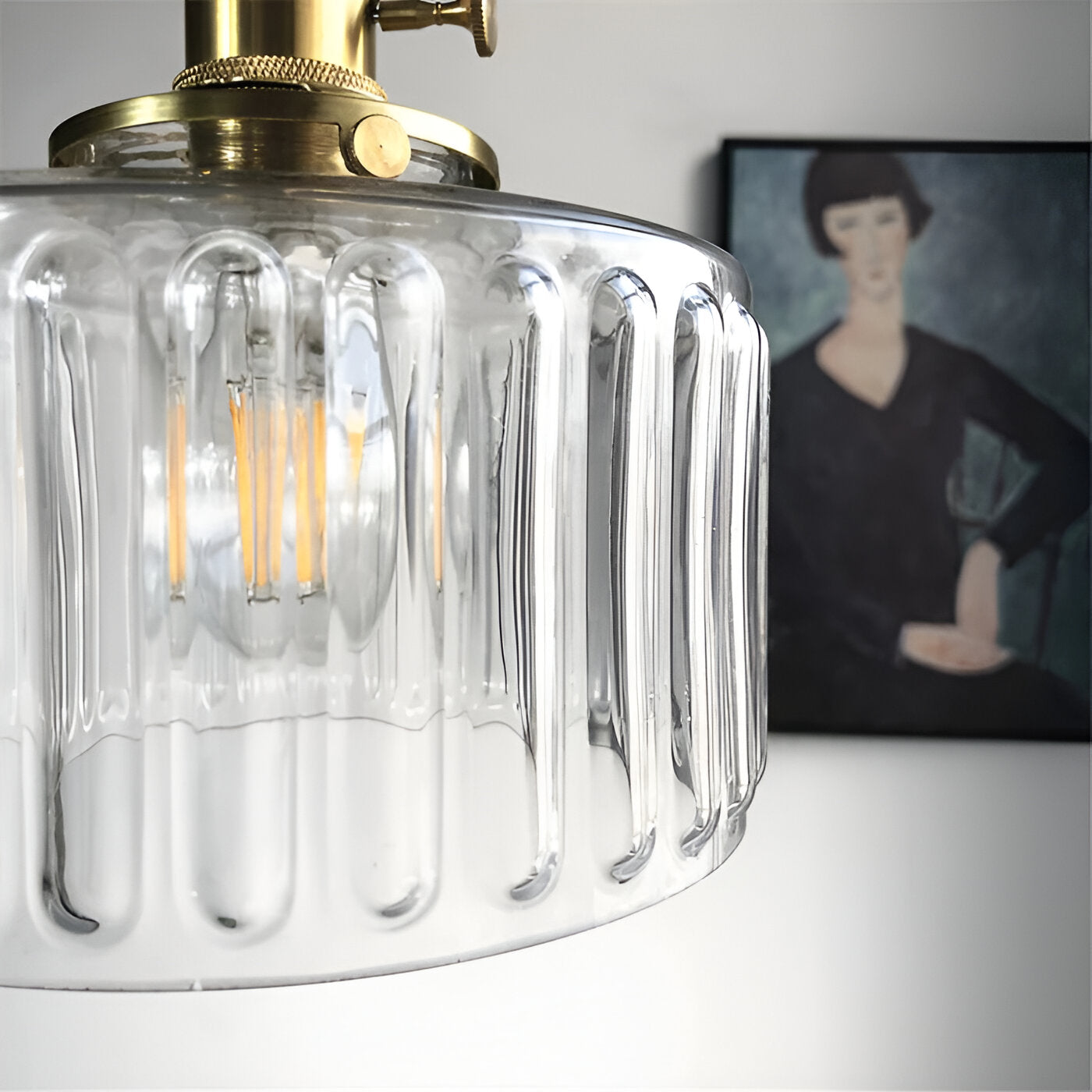 Glamourglass pendel - vintage grøn hængelampe - cylindrisk lys