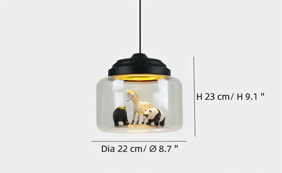 Zoo glas pendel - dekorativ nordisk tegneserie dyr led hængende lampe