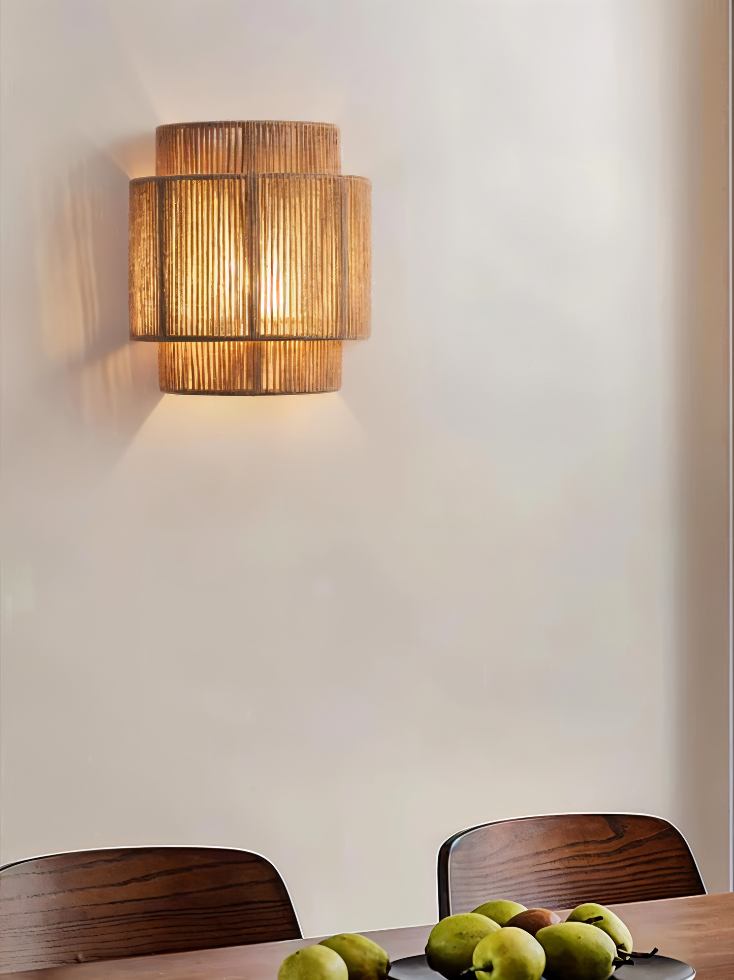 Væglampe i hamp - lampeskærm i hampereb og rattan - boho-vægdekoration