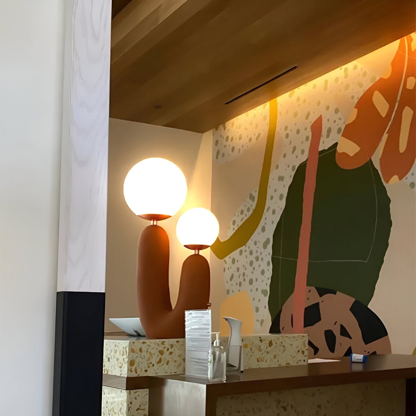 Harpiks u bordlampe - nordisk dobbelt glas globe bordlampe - kreativ kaktus lampe