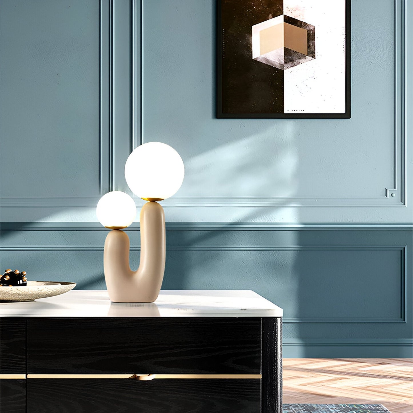 Harpiks u bordlampe - nordisk dobbelt glas globe bordlampe - kreativ kaktus lampe