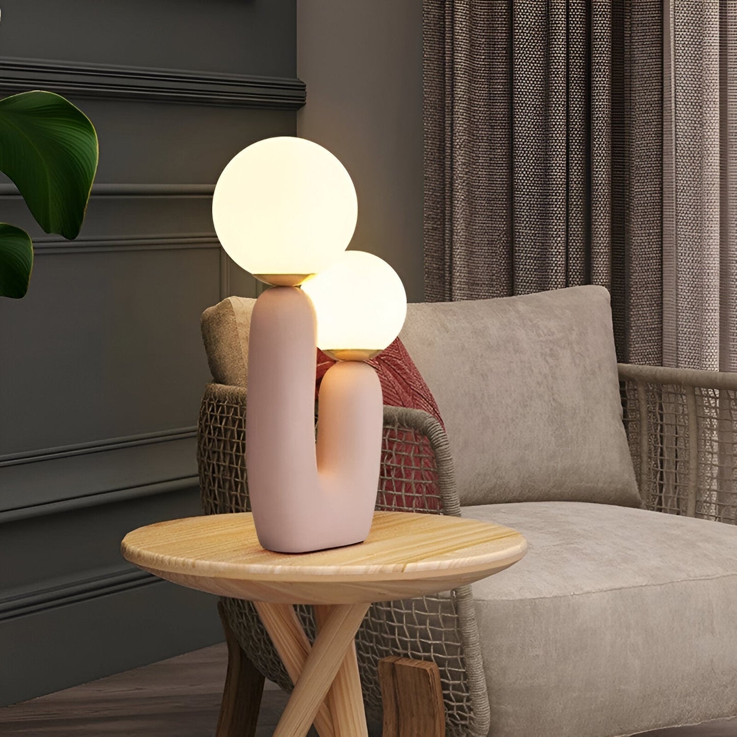 Harpiks u bordlampe - nordisk dobbelt glas globe bordlampe - kreativ kaktus lampe