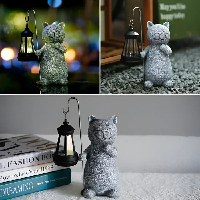 Kittybeam - fortryllende solcelle lanterne med kattestatue til glæde i haven