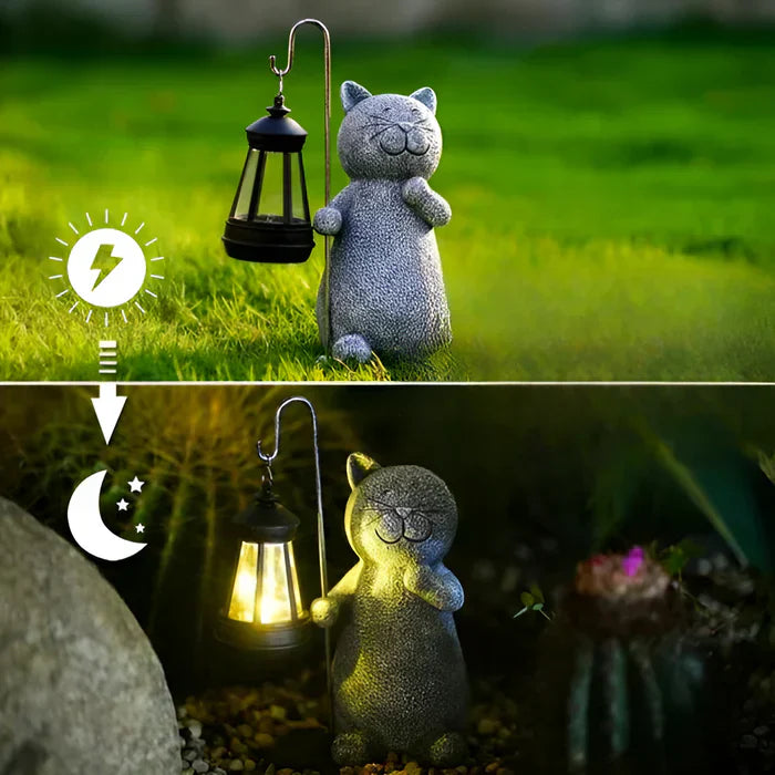 Kittybeam - fortryllende solcelle lanterne med kattestatue til glæde i haven
