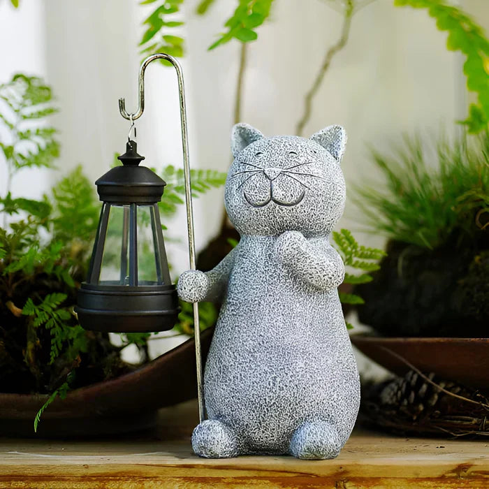 Kittybeam - fortryllende solcelle lanterne med kattestatue til glæde i haven