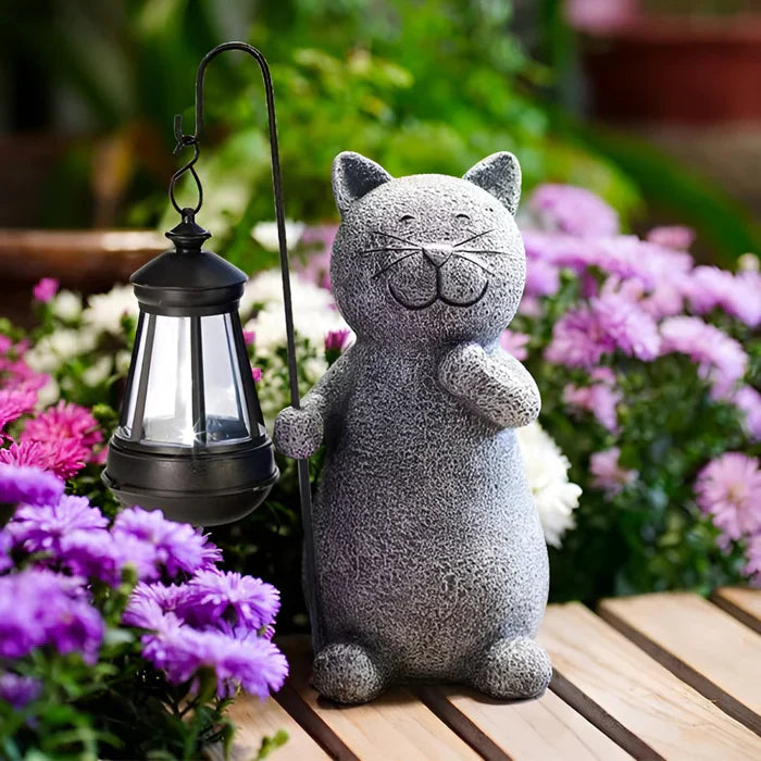 Kittybeam - fortryllende solcelle lanterne med kattestatue til glæde i haven