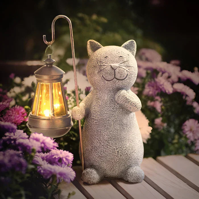 Kittybeam - fortryllende solcelle lanterne med kattestatue til glæde i haven