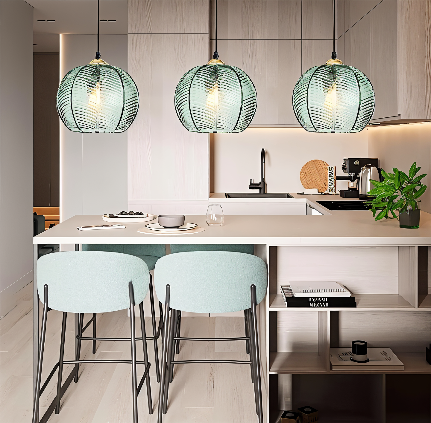 Leafyrib pendelleuchte - retro moderne gerippte glas hängelampe
