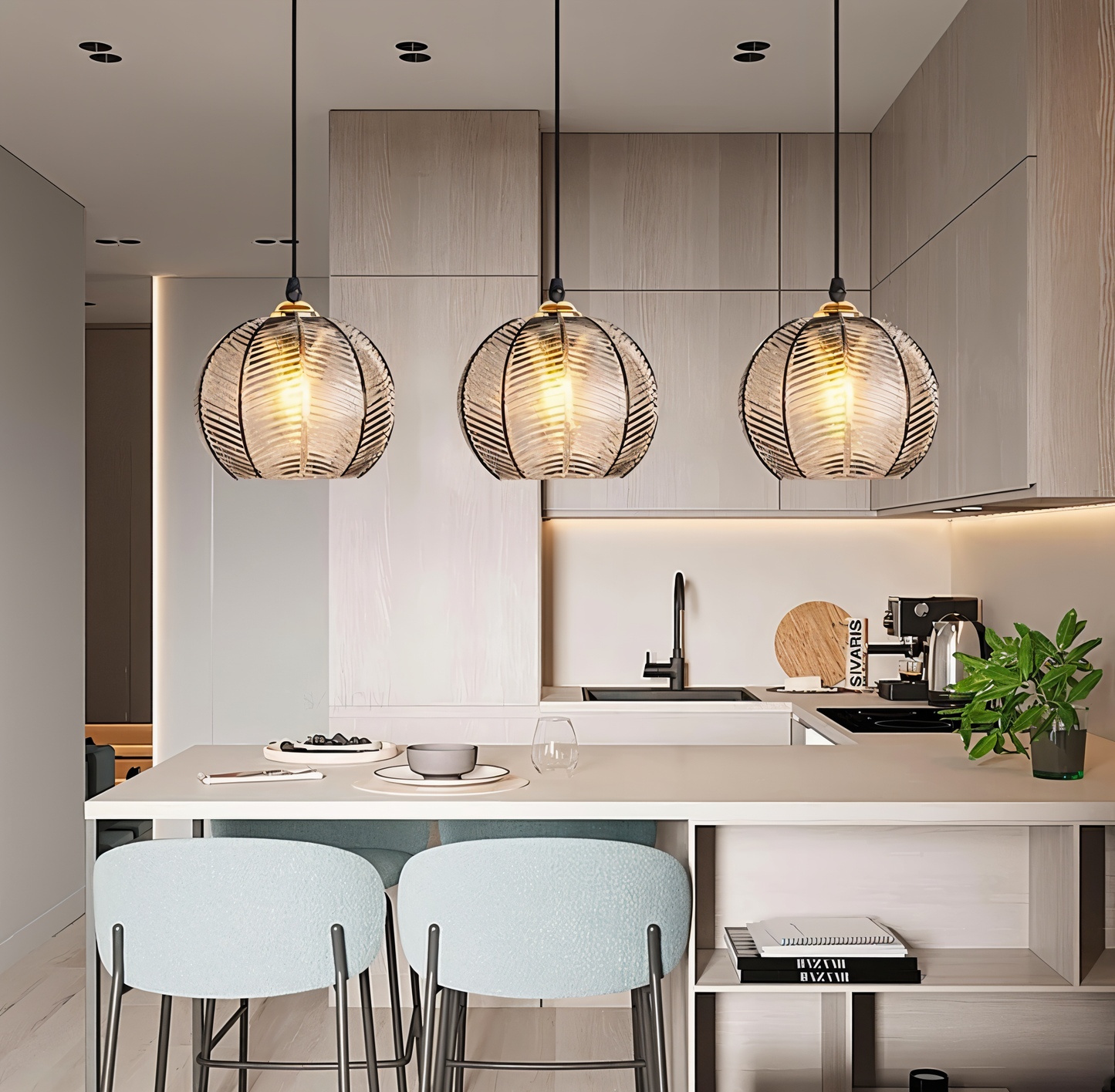 Leafyrib pendelleuchte - retro moderne gerippte glas hängelampe