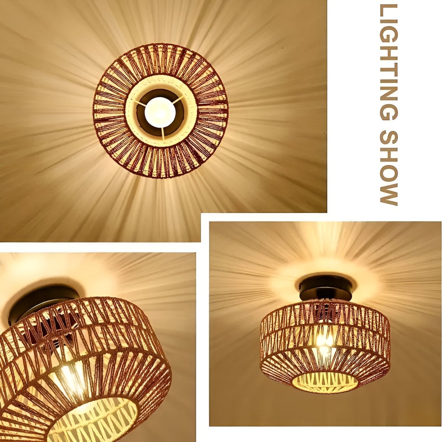 Lustreboho loftslampe - håndlavet loftslampe i rattan - indbygningslampe i rattan