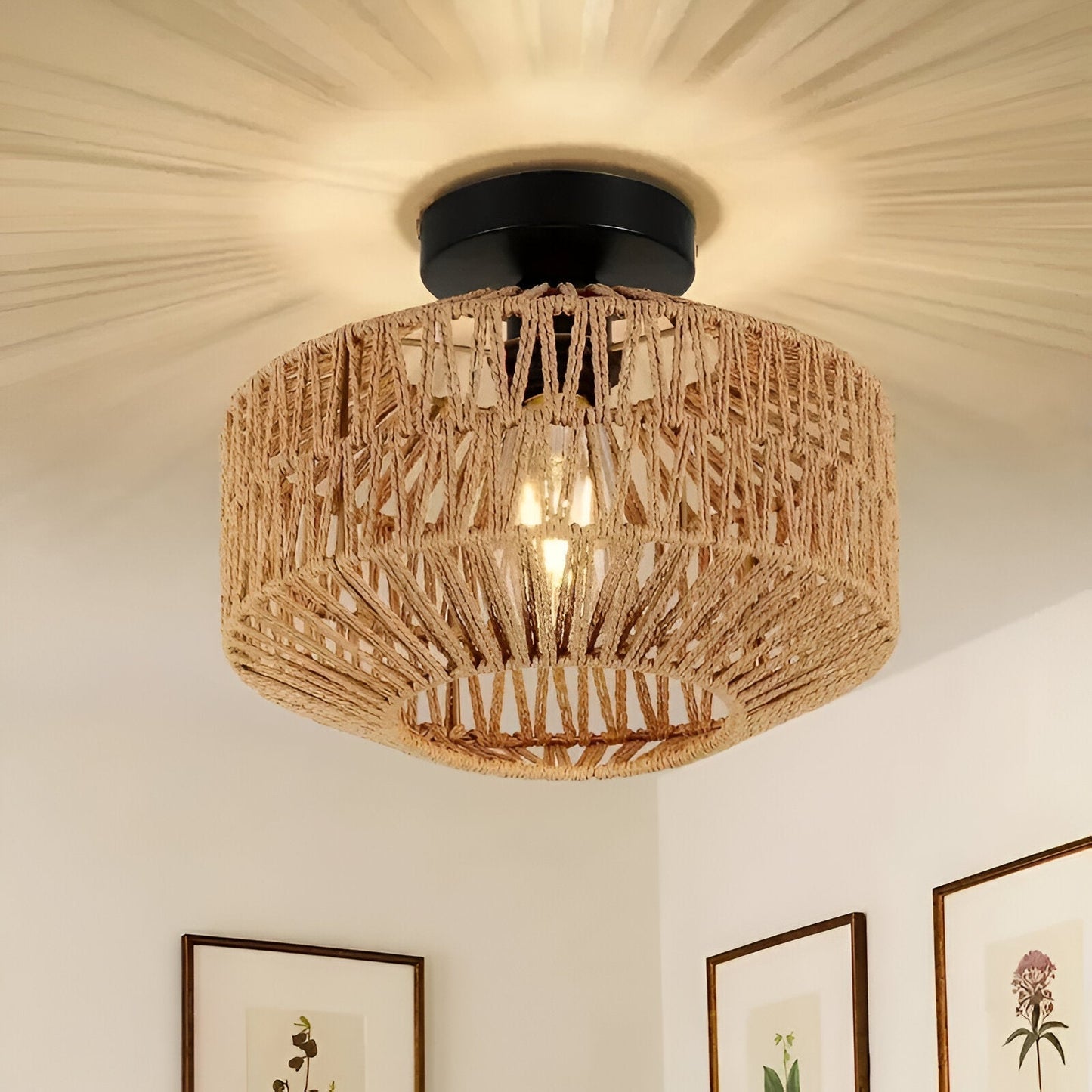 Lustreboho loftslampe - håndlavet loftslampe i rattan - indbygningslampe i rattan