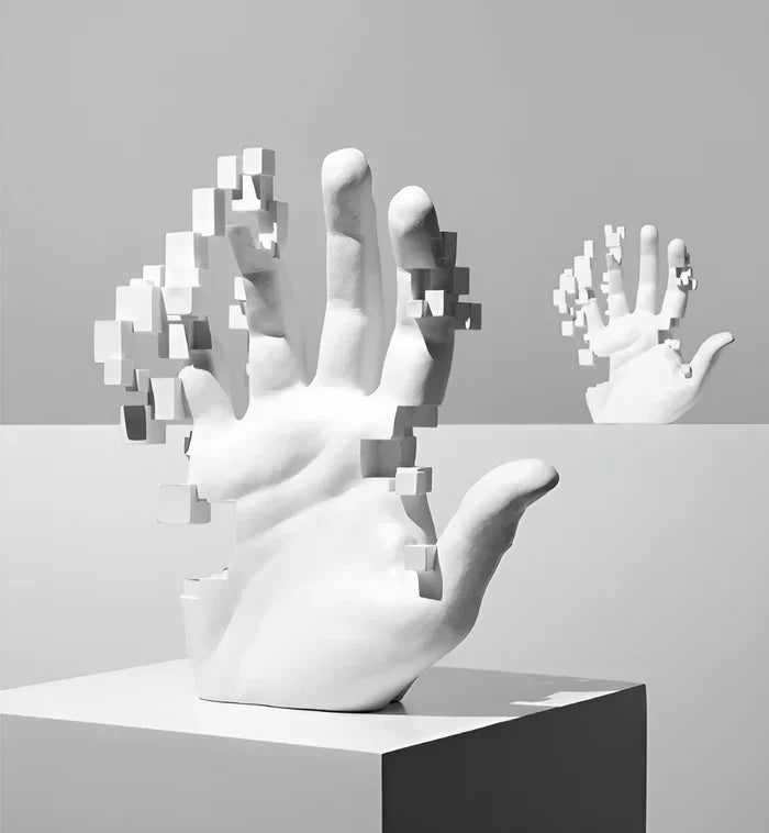 Mosaik hånd statue - abstrakt resin glitch hånd palme figur ornament