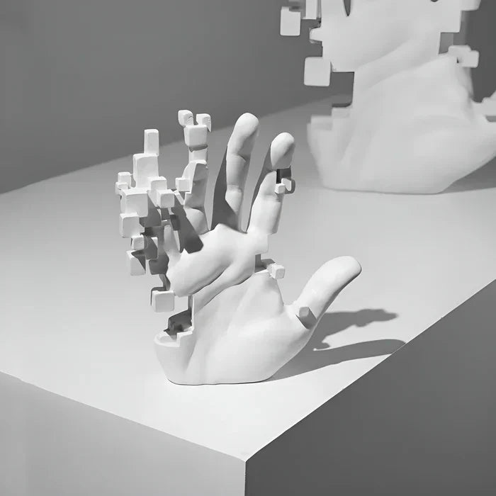 Mosaik hånd statue - abstrakt resin glitch hånd palme figur ornament