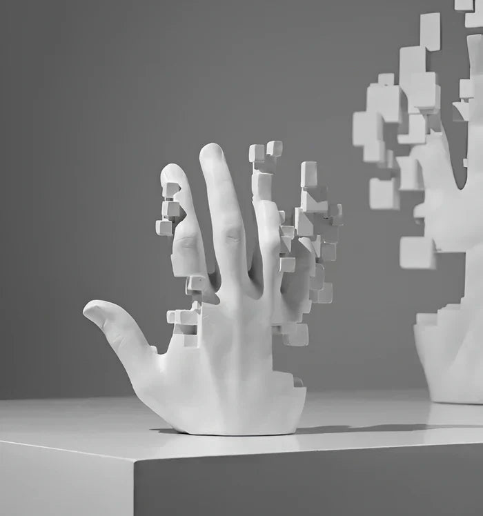 Mosaik hånd statue - abstrakt resin glitch hånd palme figur ornament