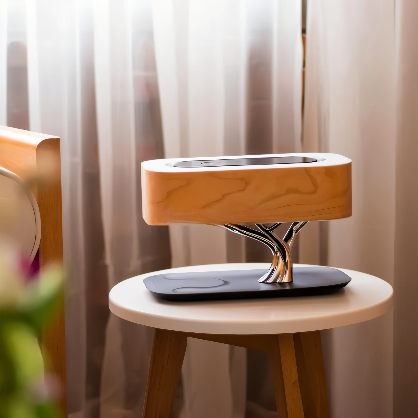 Naturetune bordlampe - multifunktionel sengelampe med bluetooth-højttaler og trådløs oplader