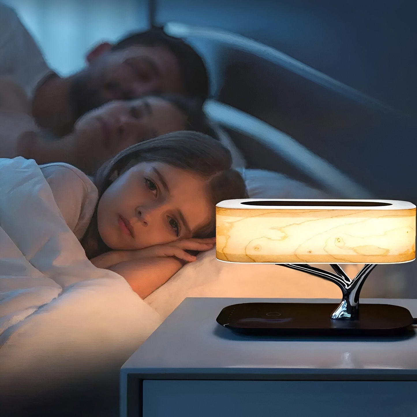 Naturetune bordlampe - multifunktionel sengelampe med bluetooth-højttaler og trådløs oplader