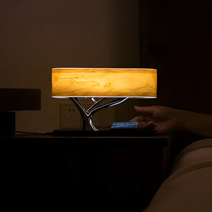 Naturetune bordlampe - multifunktionel sengelampe med bluetooth-højttaler og trådløs oplader