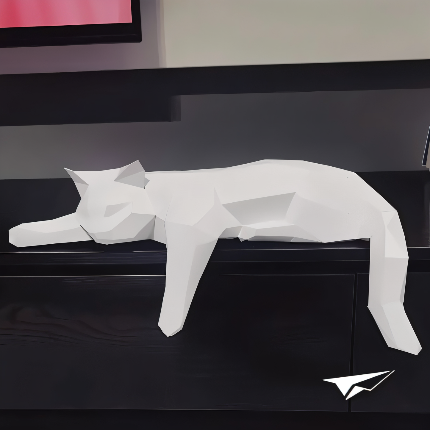 Oripurr - kunstnerisk diy sort hvid 3d sløv origami kat dekoration
