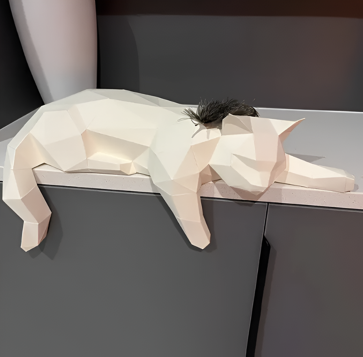 Oripurr - kunstnerisk diy sort hvid 3d sløv origami kat dekoration