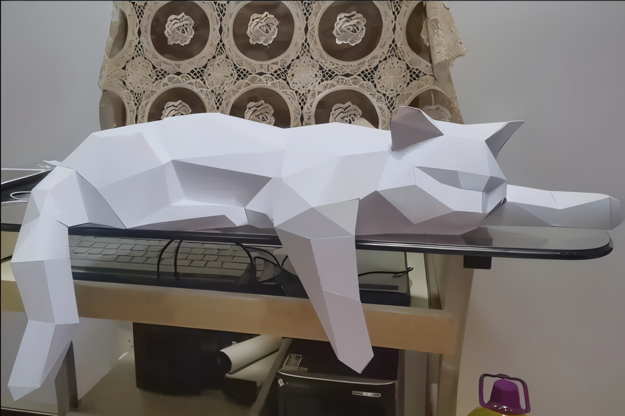 Oripurr - kunstnerisk diy sort hvid 3d sløv origami kat dekoration