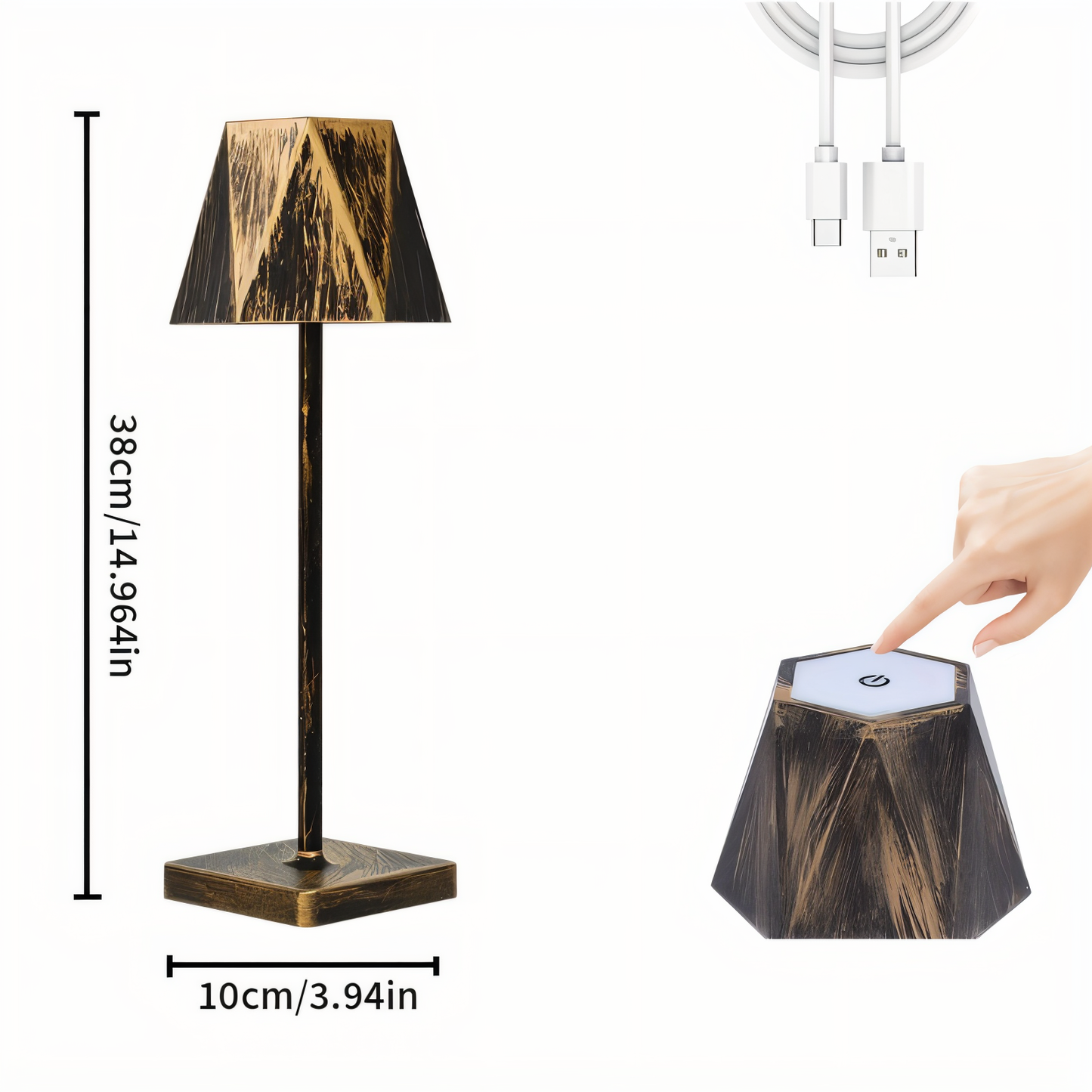 Polylamp - bærbar sekskantet led-bordlampe - vandtæt og genopladelig
