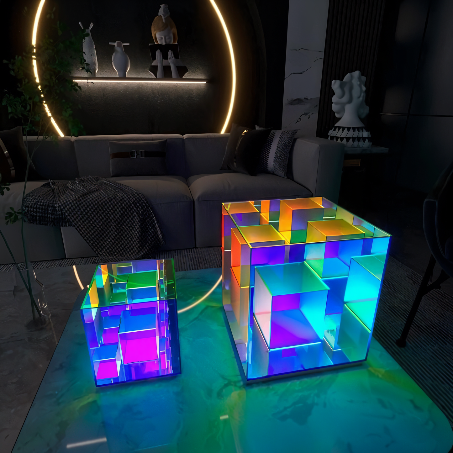Spectra-cube bordlampe - regnbueakryl led-lampe med fascinerende 3d-illusion