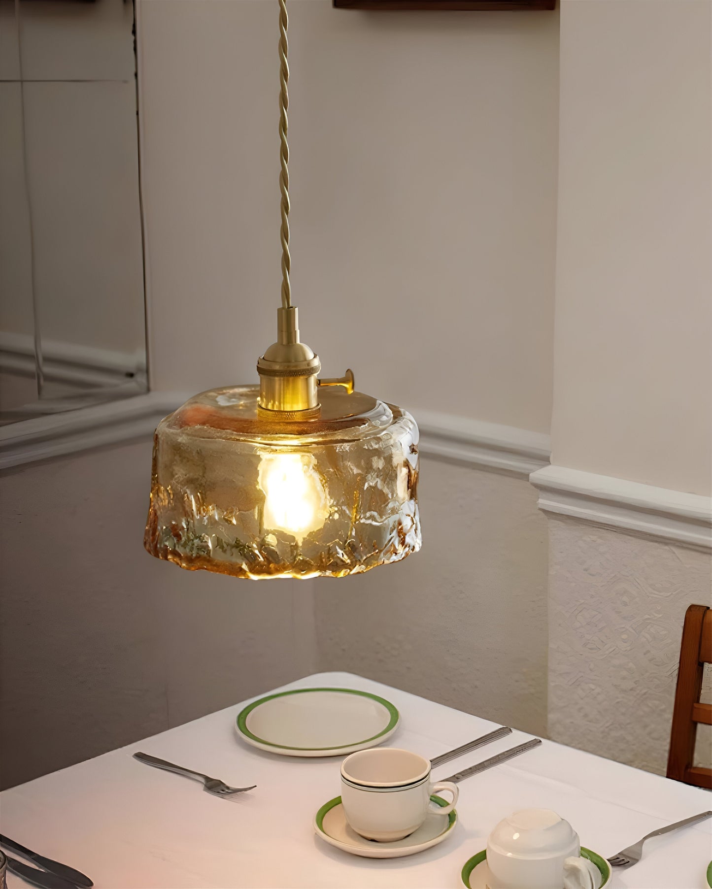 Twist deco-pendel i glas - pendel i antik messing med vintage-flair