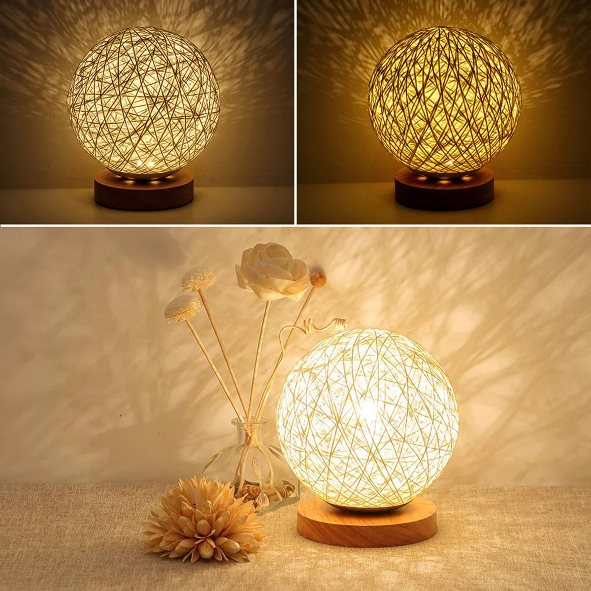 Wovenglow - bordlampe i rattankugle