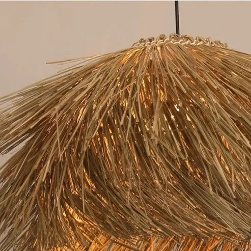 Græslysekrone i vintage japansk stil, pendel i rattan