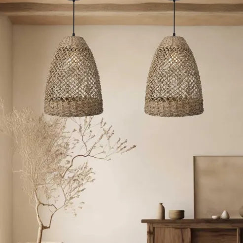 Bondegård kyst boho hængende lampe med håndvævet rattan vævet pendel