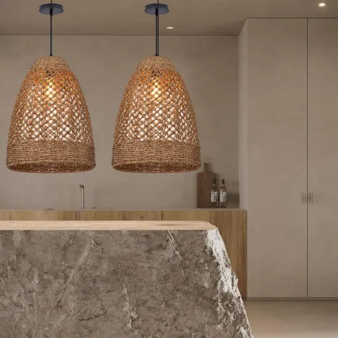 Bondegård kyst boho hængende lampe med håndvævet rattan vævet pendel