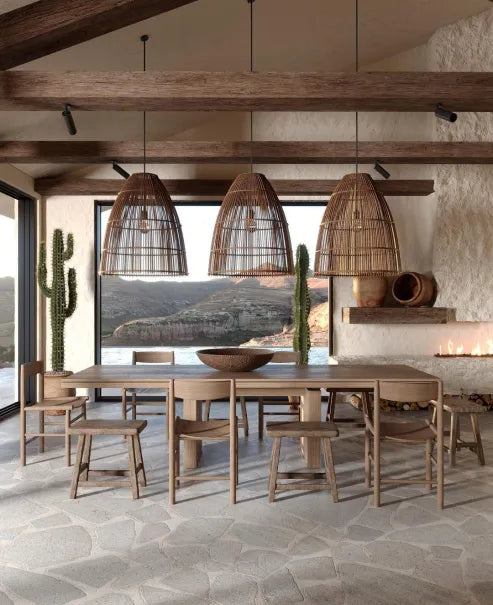 Wabi-sabi stil kreativ pendel i rattan i træ til køkkener