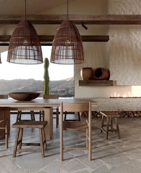 Wabi-sabi stil kreativ pendel i rattan i træ til køkkener